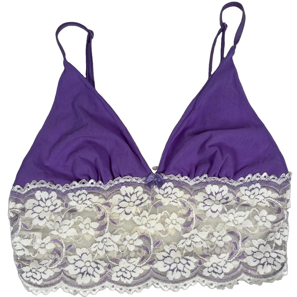 Purple Lace Bralette Womens XL Longline Floral Sheer Nylon Spandex Lingerie